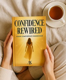 Confidence Rewired your confidence makeover bonus ebook held by woman reading in bed – free digital bonus included with Axavive supplement